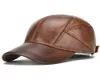 Ball Caps 2022 Genuine Leather Cowhide Baseball Cap For Man Male With Ear Flaps Classic Brand BlackBrown Gorras Dad Fashion3135742