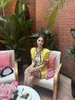Designerinnen Frauen O-Neck Kurzarm Sommer Single Breasted Cardigan Top und Rock 2 Stück Kleid Anzug gelb Twinset SML