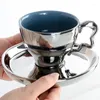 Xícaras pires de café prateado caneca de chá de chá de café com cerâmica de café expresso com dris