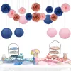 Décoration de fête 18pcs rose or marine bleu rose tissu pom pom fournit des fleurs en papier lanternes pour baby shower décor de mariage