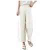 Women's Pants Women White Cotton Linen Summer High Waist Cropped Wide Leg 2024 Elastic Straight Trousers Casual Pantalones