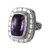 Cluster Rings S925 Sterling Silver For Women Men Fashion Square Natural Amethyst Occidental Topaz Ancient Jewelry