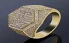 Iced Out Rings for Men Hip Hop Luxury Designer Mens Bling Diamond Hexagon Ring 18K Gold Compated Wedding Engagement Gold Silver Ring5764813