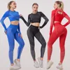 Lu Set jumpsuit uitlijnt Lemon 2 -delige yoga sport fiess hoge taille perzik heup raise broek met lange mouwen pakken workout kleding gym leggings se