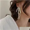 Dangle Chandelier Korean Pearl Tassel Long 14K Yellow Gold Earring Personality Simple Temperament Earrings For Women Party Jewelry Val Dhoev