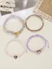 Strand 4-Piece Purple/Pink Glass Bead And Crystal Beaded Rhinestone Chain Bracelets