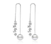 OMHXZJ Fashion Pentagram Pearls Star 925 Boucles d'oreilles de la ligne d'oreille à longueur de filet en argent sterling