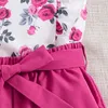 Zestawy odzieży moda na 8-12ys dla dzieci strój 2PCS biały słodki kwiatowy nadrukowany rękawie Top Rose Shorts Casual Vacation Style Pastoral Style