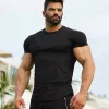 T-shirts gym fitness mager skjorta män som kör sport t-shirt kort hylsa bomull solid tee toppar sommar manlig bodybuilding träningskläder
