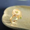 Cluster Rings Gold Plated Natural Jade Rotating 925 Pure Silver For Women Vintage Luxury Gemstone Lucky Ring