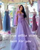 Party Dresses Sevintage Lavender Tulle Prom Appliques Lace 3D Flowers A-Line Pleat Ruched Evening Gown Wedding Dress