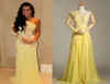 Real Picture Yellow Mermaid Lace Long Sleeve Evening Dresses Sheer Chiffon Evening Gowns Celebrity Red Carpet Dresses One Shoulder7094245