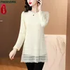 Kvinnors blusar l-5xl 2024 Spring Tunic White Lace Tops Women Basic Wear Office Lady Long Sleeve Retro Vintage French Design Shirts