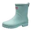 Rain Boots Women مقاوم للماء غير انزلاق منتصف الأنبوب PVC Rubber Shoes المطبخ المطبخ لأسباب أزياء Botas de Mujer Drop Deliver