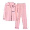 Hemkläder rosa sexiga pyjamas Set Cotton Sleepwear Ladies Nightwear Tops Pants Nighties Women Girl Lingerie Clothes Autumn