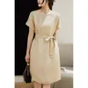 Highend Heavy Silk Temperament Laceup Dress Mulberry Womens Long In Summer 240329