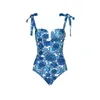 Kobiety stroju kąpielowego 2024 Seksowne jednoczęściowe stroje kąpielowe Kobiety Monokini Tropical Printed Ruffe bez pleców push up