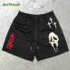 Shorts Mens Athletic Gym Training Shorts Gothic Ghost Print 5 inch snel droge ademende shorts met zakken training Running Activewear