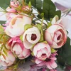 Decorative Flowers Artificial Silk Tea Rose Bride Bouquet DIY Home Christmas Table Decor For Wedding Daisy Flower Fake Plants