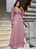 Sukienki w dużych rozmiarach Toleen Women Maxi Elegancka wieczorna sukienka z koronką moda Retro Lantern Sleeve Bliski wschód Ramadan