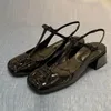 Scarpe eleganti con calzature di cuoio medio cuoio neri estate 2024 fibbie sandali da donna per donne in gomma asiatica taglia casual la h h