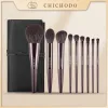 Kits Chichodo Metal Wire Drawing Makeup Brush 9pcs Synthetic Fibre Brosses avec sac bon visage de maquillage pour les yeux