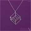 Colliers pendants One Piece Hypercube - Collier géométrie en or / sier Collier Tesseract Math Gift with 50cm Chain Drop Liviling Bijoux P DHDVA