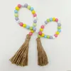 Party Decoration Easter Wood Bead Garland med Tassel Farmhouse Pärlor som hänger för hylldisplayen Spring Homes Dropship