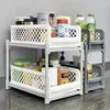 Kitchen Storage 2-Tier Organizer Drawer Bathroom Cosmetic Racks Multi-Use Slide-Out With Handles Under Sink Cabinet Organizers