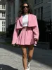 Robes de travail Two Piece Pink Jupe Set Blazer Short Y2K Reverse Collar Veste Ultra A Line Mini