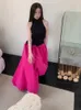 カジュアルドレス女性の夏のためのハイネックネックノースリーブカラーマッチングドレスレトロセクシーなふわふわスリムフィット大きなスカートヘム