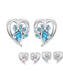 Blue Crystal Pet Paw Stud -oorbellen voor meisjes hartvorm CZ Footprint oor studs sieraden vrouwen ontwerp Bijoux SCE65432155085194582