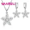 Boucles d'oreilles de collier Réglez les cinq feuilles et les fleurs de la mode Crystal 925 Pendre en argent sterling