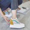 Casual schoenen 11 cm echt leer wit voor vrouwen 2024 Lente zomer sneakers verborgen hiel vrouwelijke platte platform vrouw