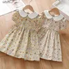 Girl's Dresses Girl Dresses Little Maven 2023 Baby Girls Floral Dress Summer Pretty Short Sleeves Frocks Cotton Clothes Comfort For Kids 2-7 Year C240413