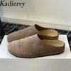 Pantoufles de luxe de qualité enfant en daim femme rond glissades chaussures plates épaisse semelle décontractée confort demi-femmes