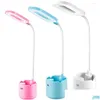 Bordslampor Dimble Desk Lamp USB Pen Holder LED Läs Ljus Uppladdningsbar ögonvårdsljus Student Kids Study Bedroom Lighting Drop DHSN5