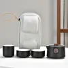 Teaware Sets Ceramic Black Pottery Portable Travel Tea Set One Pot Three Cup Can Bag
