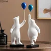 Decorative Figurines Balloon Bear Ornaments Resin Crafts Cartoons Simulation Animal Statue Ball Children's Room Decoration Gifts