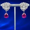 Boucles d'oreilles en peluche fleur Ruby Diamond Oreille d'oreille Real 925 Drop de mariage en argent sterling pour femmes Gift de bijoux de fiançailles nuptiales