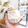 Mokken Girly Peach Coffee Mok met schattige varkens houten deksel lepel 400 ml cartoon keramische cappuccino cup frosted thee voor kantoorhuis