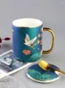 Mugs Chinese Style Coffee Couple Drinking Cup And Lid Spoon Handgrip Water Milk Party Teacup Drinkware Home Decoration