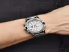 Benyar Watch Men Quartz Chronograph Watches Casual Clock Mesh Steel Watch Watches Стальная полоса