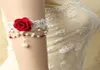 Damen sexy handgefertigte rote Blume Rose weiße Spitze Faux Pearl Drop Armband Armband Armband Armband Brauttanz Hochzeitsmode9279285