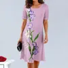 Casual Dresses Short Sleeve Dress Women A-line Midi Floral Tulip Print Summer för mjuk andningsbar knälängd pendling