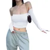 Damen T-Shirts Frauen Y2K Spaghetti Gurt Crop Top sexy niedrig geschnittene lange Ärmel von Schulter T-Shirt Streetwear Clubwear