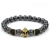 Braceuses d'hématite noire perlées bracelets de roche de lave en pierre alliage en alliage d'or plaque d'or skl lion hibou pour femmes hommes bracelet gouttes