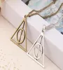 50pcs book The Deathly Hallows Necklace Triangle Antique Silver Bronze Gold Deathly Hallows Pendants Fashion Jewelry Selling7572076