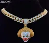 Men Women Hip Hop Movie Clown Pendant Necklace with 13mm Miami Cuban Chain Iced Out Bling HipHop Necklaces Male Charm Jewelry5923979