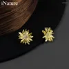 Stud Earrings INature Dance In The Sun 925 Sterling Silver Luxury Jewelry Shiny Zircon Artificial Flower For Women Party